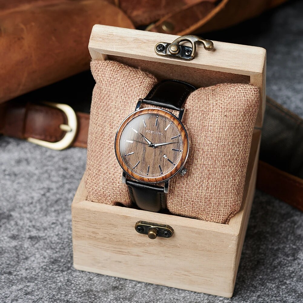 Watch Men Wooden Metal Quartz Special Design