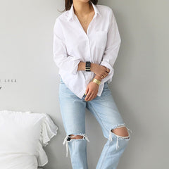 Women Shirts and Blouses  Long Sleeve Casual White Turn-down Collar