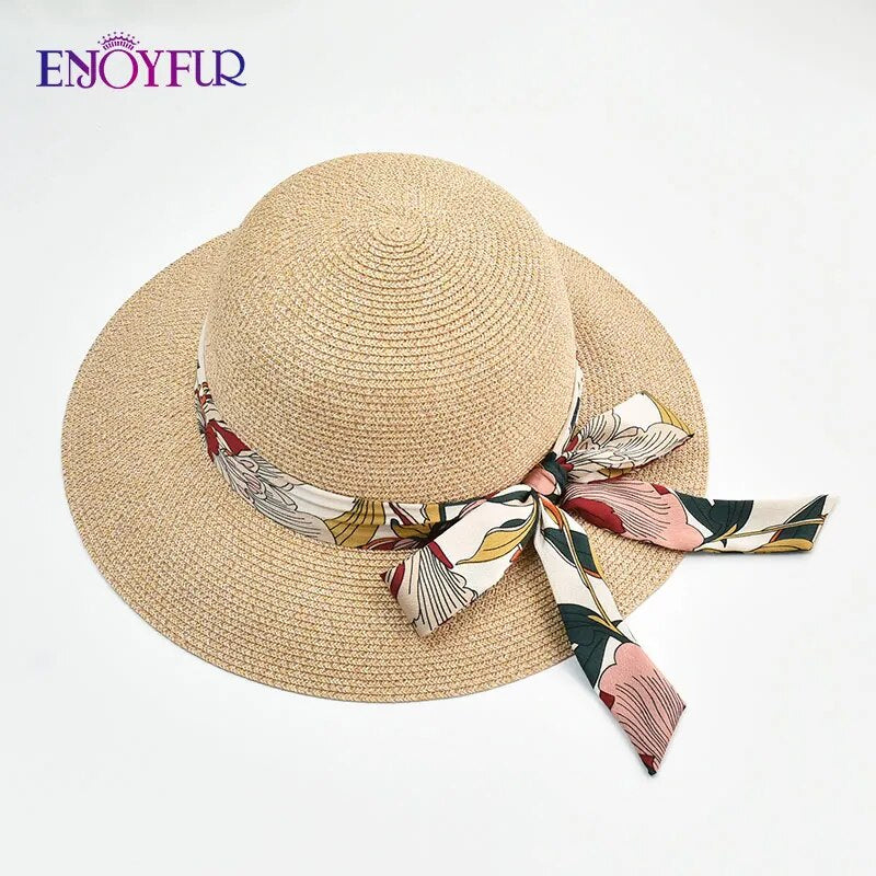 Summer Sun Straw Hats for Women Ribbon Bow Beach Fashion