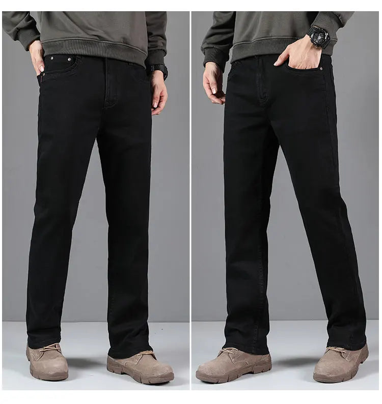 Oversized Men's Jeans Brand Cotton Elastic Straight Loose Trousers Pants