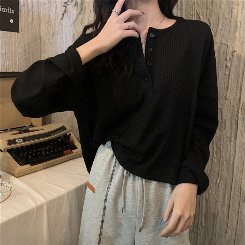 Solid Casual T-Shirts Female Pullover Women's Blouse Long Short