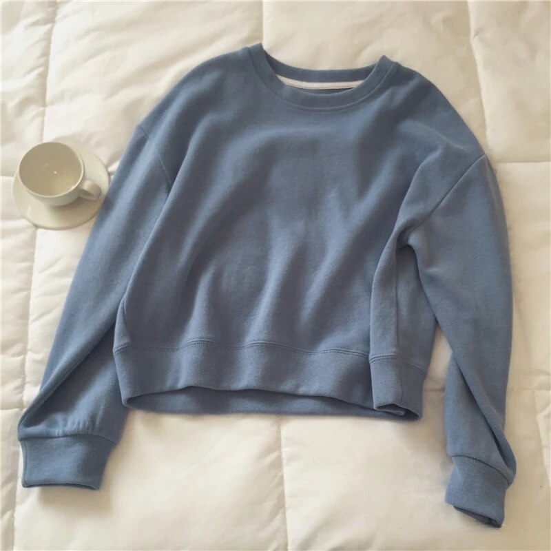 Sweatshirt Women Short Style Solid Casual Fashion Clothes