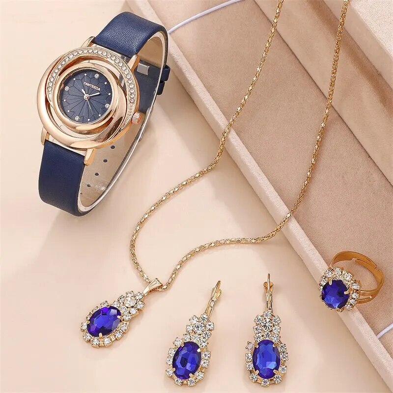 5PCS Set Watch Ring Necklace Earring Fashion Casual