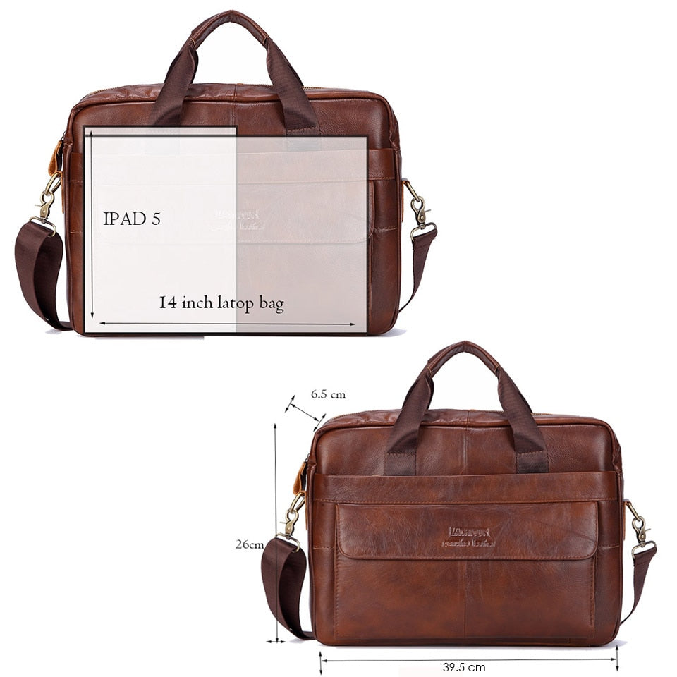 Men Genuine Leather Handbags Casual Leather Laptop Bags