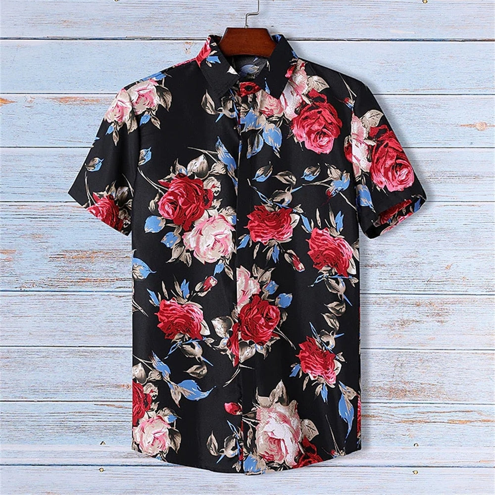 Hawaiian Men Flower Shirt Clothes Loose Street Casual Chic