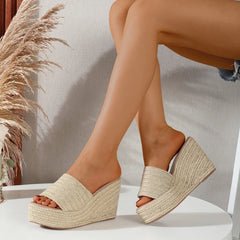 Roman Gladiator Platform Wedge Women Slippers Straw Rope