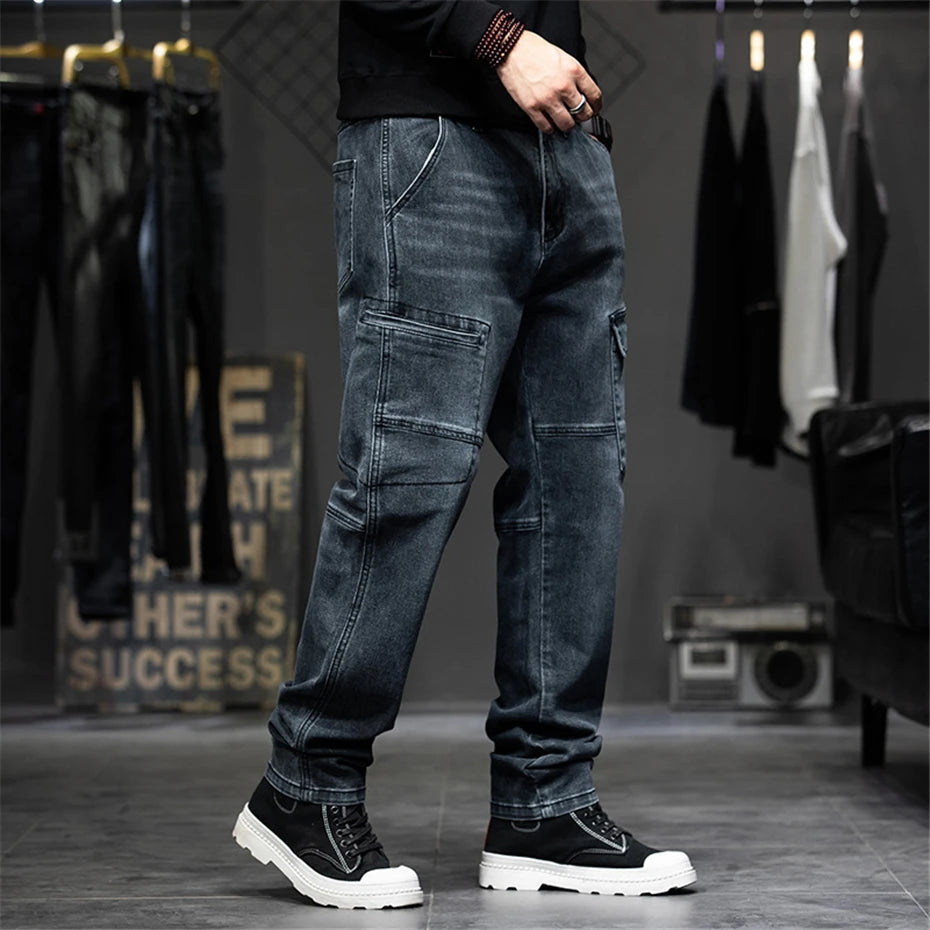 Baggy Jeans Men Plus Size  Denim Pants Fashion Pockets Cargo