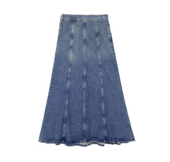 Denim Long Skirt Women Casual Wide Long Skirt Chic