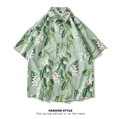 Hawaii Shirt Male Turn Down Collar Floral Shirts Man