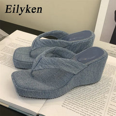 Summer Square Clip Toe Platform Wedges Slippers Style Design