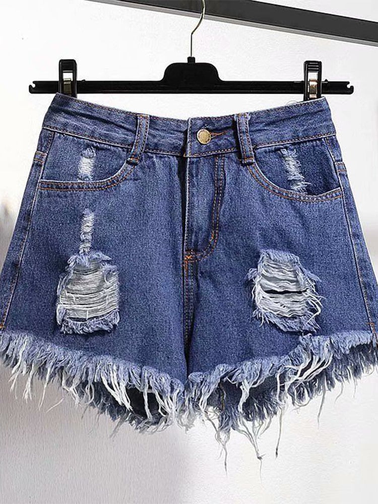 Casual High Waist Denim Ripped jeans Short