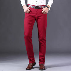 Classic Style Men's Wine Red Jeans Fashion Business Casual