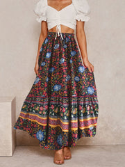 Floral Printed High Elastic Waist Beach Bohemian Skirt