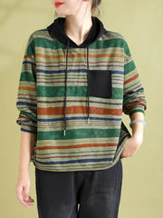 Casual Clothes Fashion Loose Striped Hooded