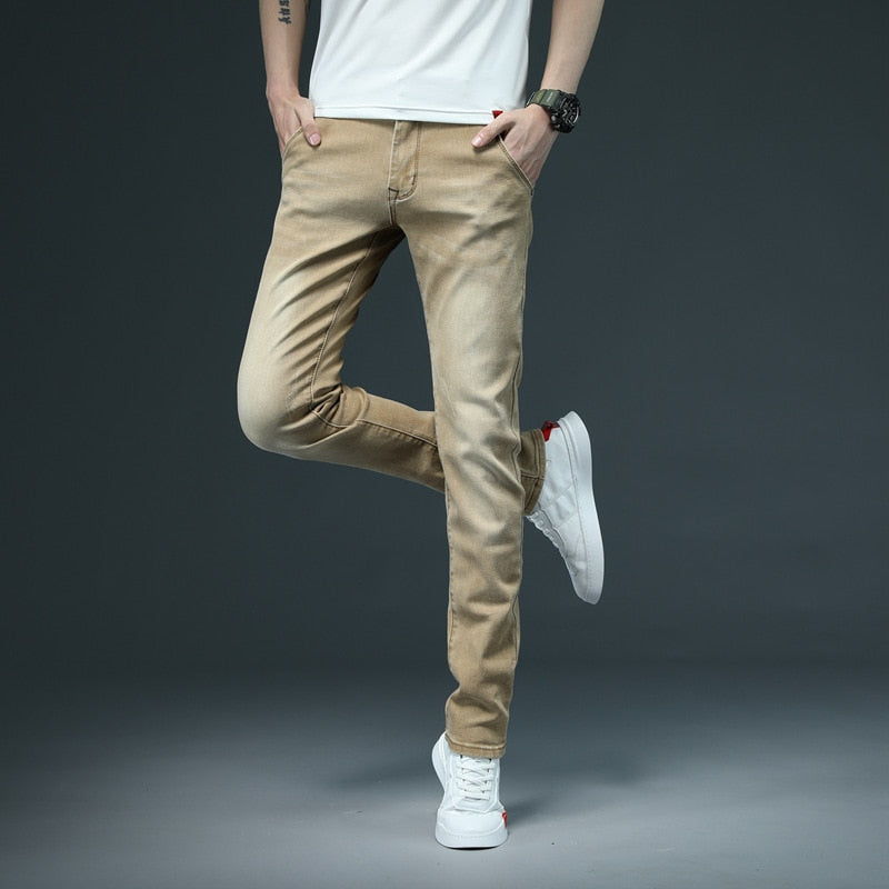 Clothing Solid Color Cotton Jeans Casual Classic Denim Trousers