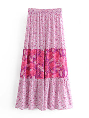 Vintage Chic Fashion Pink Floral Print Ruffles Skirt