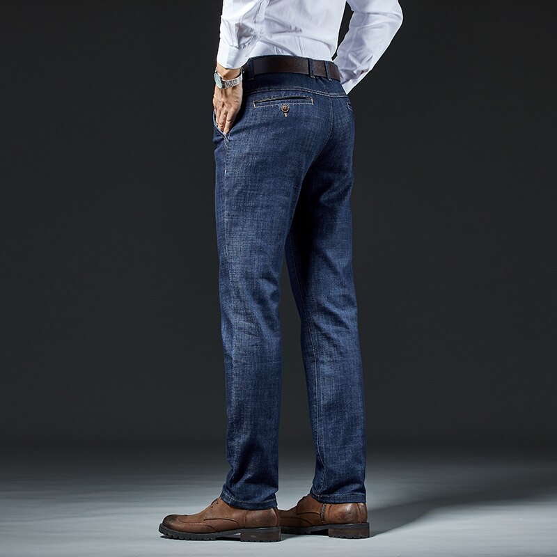 Men's Stretch Slim Fit Jeans Business Thick Casual Office Classic