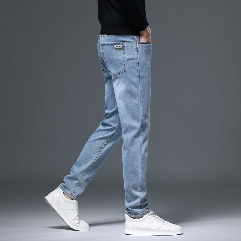 Retro Jeans Cotton Regular Fit Business Casual Straight Denim Pants