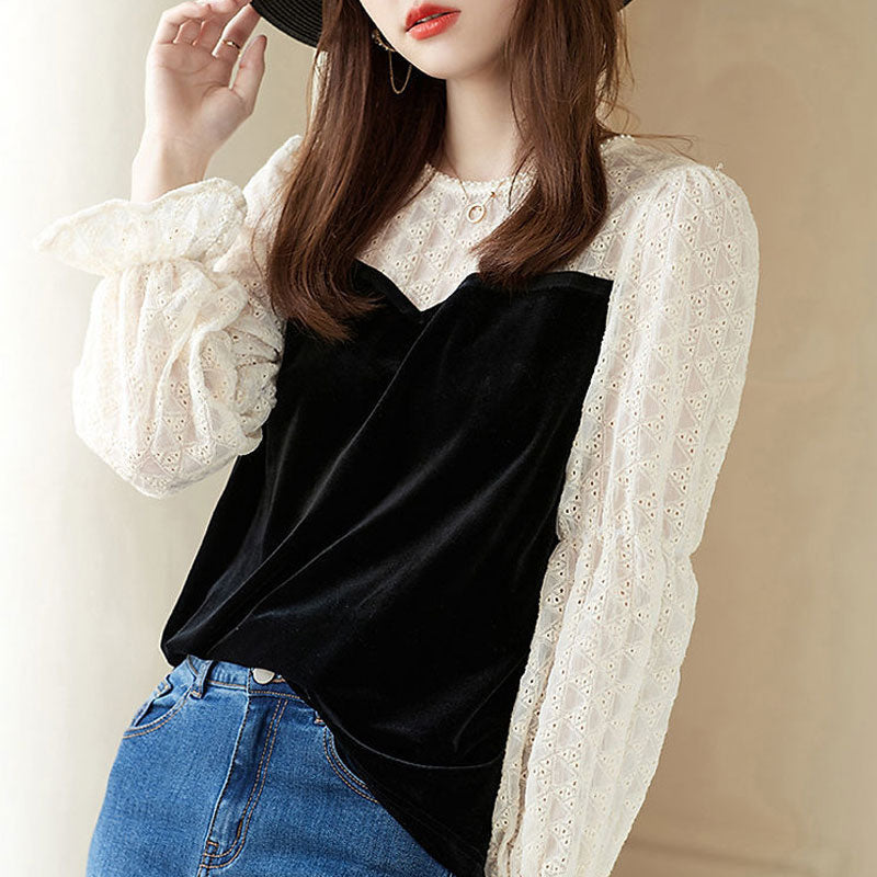 Fashion Casual Patchwork Hollow Out Blouse Women's Clothing Loose Shirt