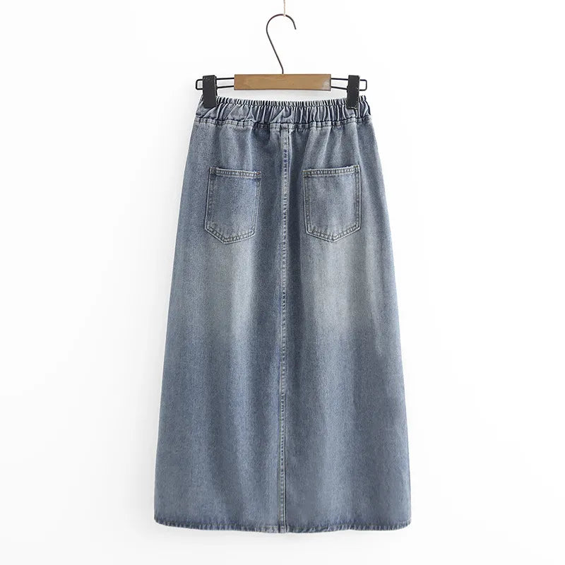 Woman XL-4XL Large Size A-Line Denim Skirt Mid-length