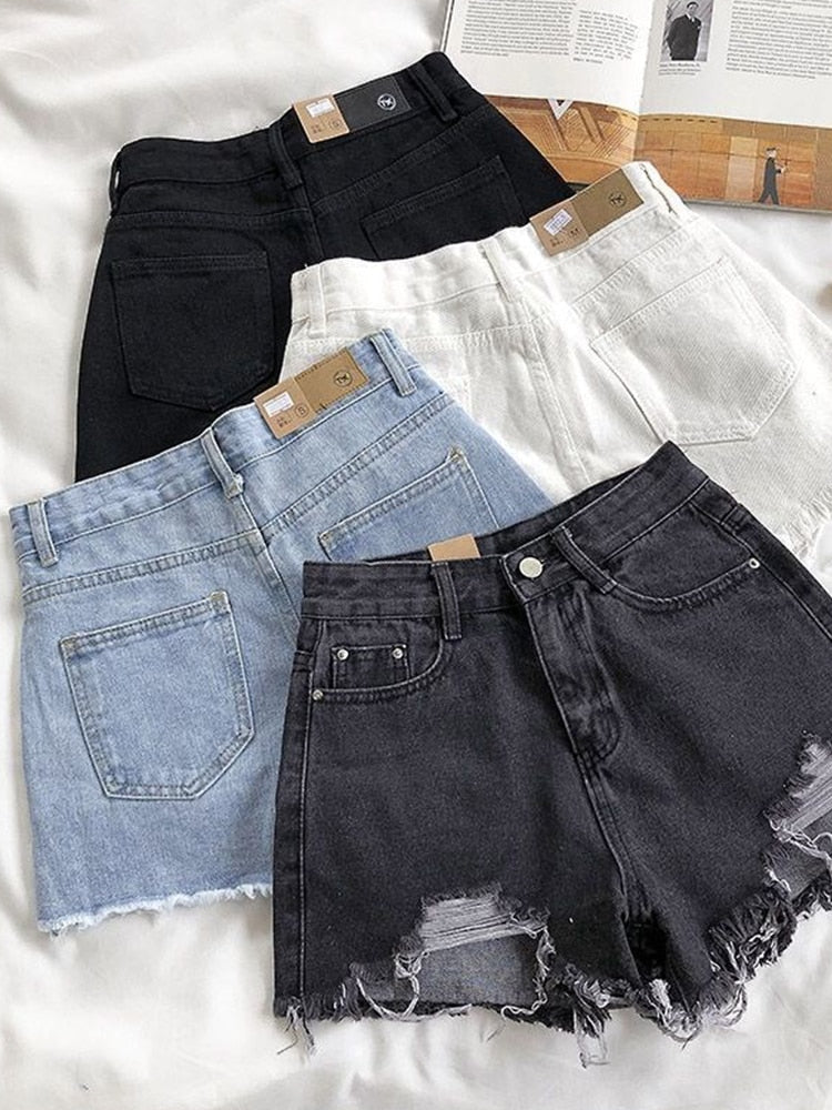 Casual High Waist Denim Ripped jeans Short