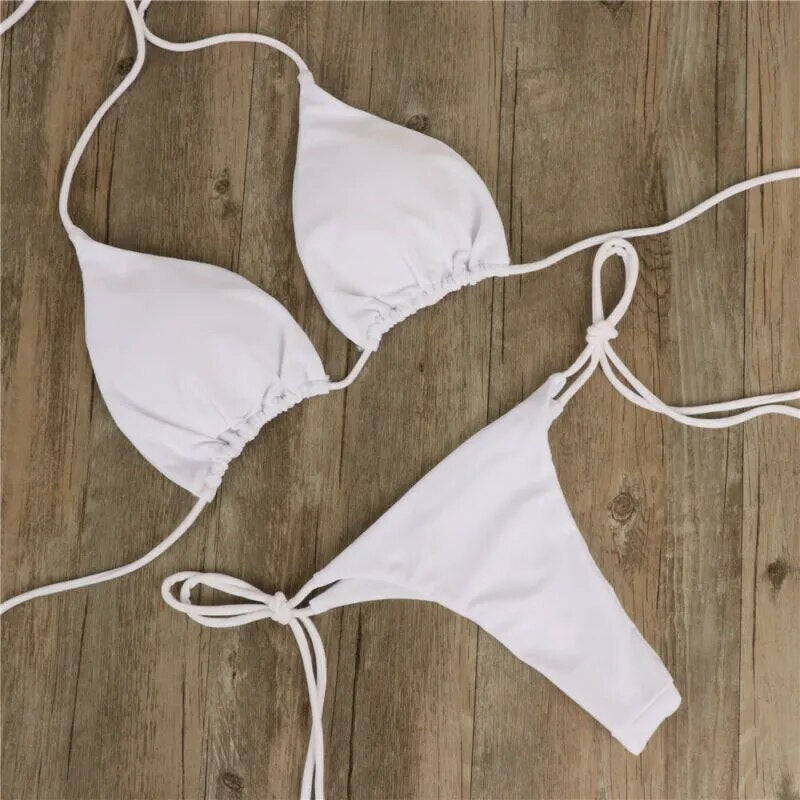 Summer Swimwear Bikini Set Bra Tie Side Beach