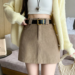 Retro Skirts Solid Color Corduroy High Waist Fashion Office