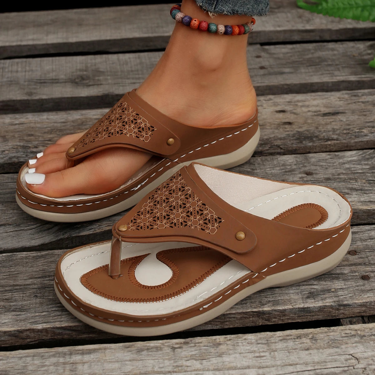 Sandals Open Toe Fretwork Flip Flops Wedges Comfortable Slippers