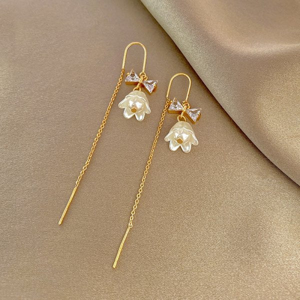 Geometric Long Tassel Drop Earring  Flower Leaf