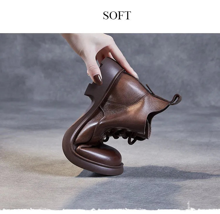 Warm Ankle Boots For Casual Cow Leather Thick Heel Short Boots