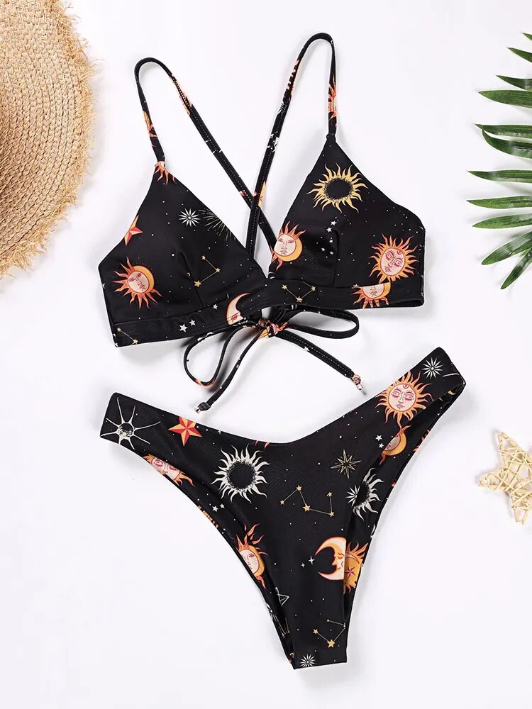 Sunflower Printed Bikini Set Swimwear Bandage