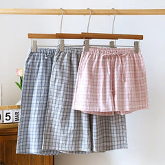 Couple Pajamas Shorts for Men's and Women's Plaid Design