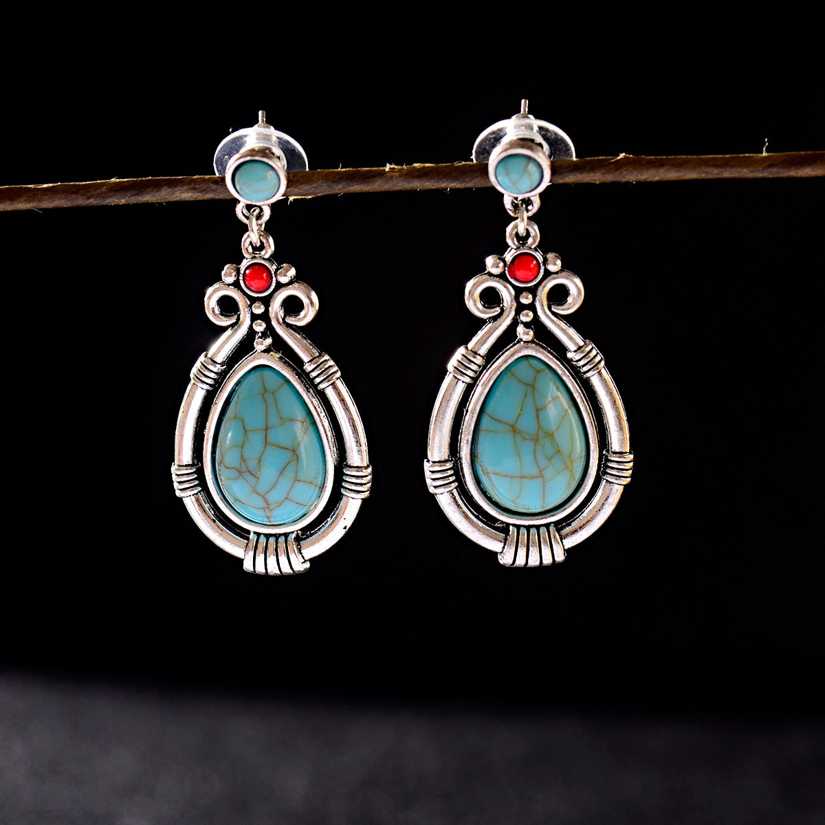 Classic Ethnic Turquoises Water Drop Earrings Bohemian Vintage Jewelry