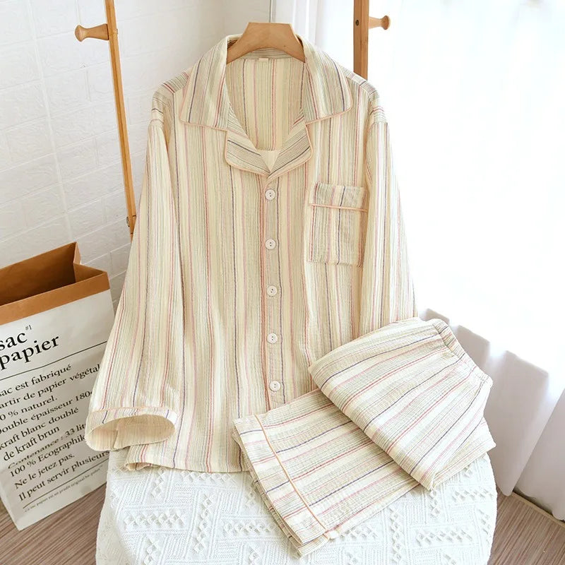 Women's Suits Couple Plaid Set Cotton Long Sleeve