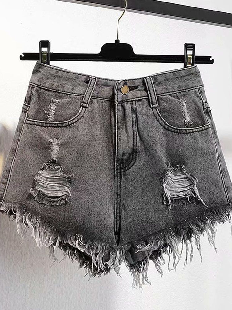 Casual High Waist Denim Ripped jeans Short