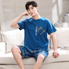 Mens Pajamas Casual Short Tops Lattice Short Pants