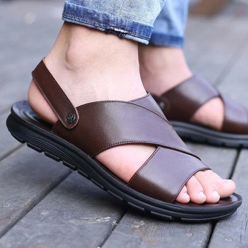 Men Sandals Genuine Leather Shoes Beach Footwear