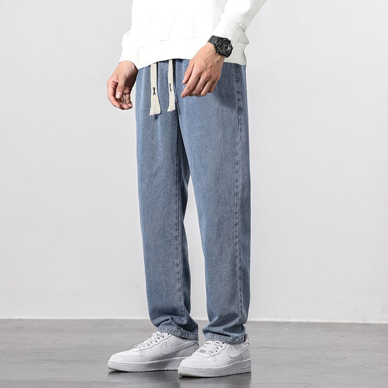 Streetwear Baggy Fleece Jeans Men Cotton Fashion Loose Straight