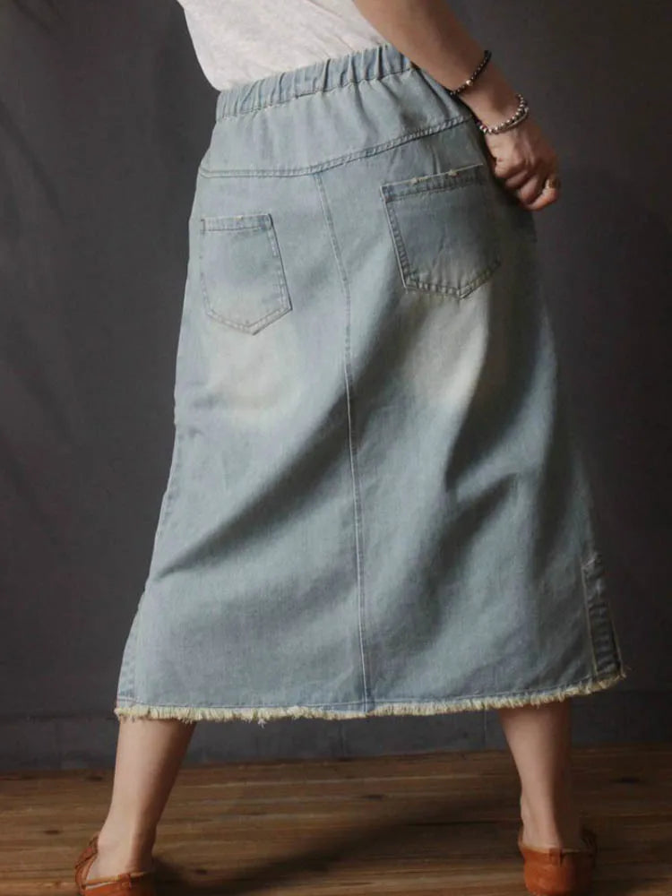 Design Female Clothes Vintage Loose Embroidery Denim Skirts