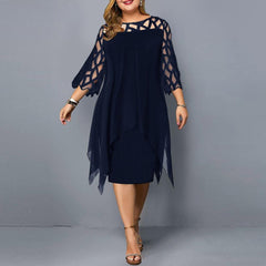 Lace Mesh Elegant Midi Party Dress Loose Long Sleeve