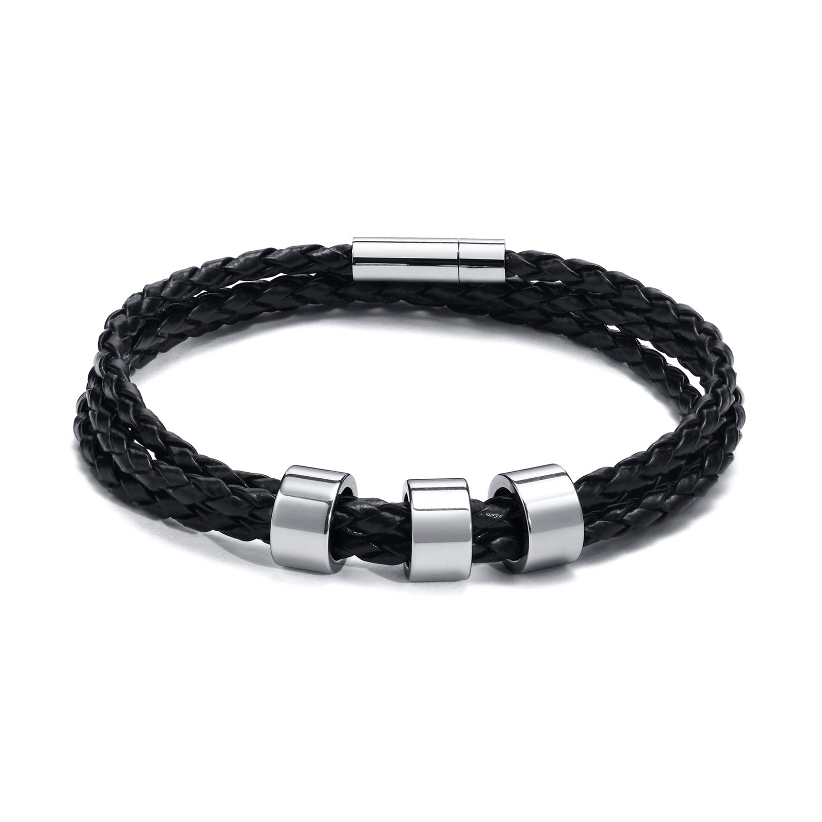 Name Mens Braided Genuine Leather Bracelet