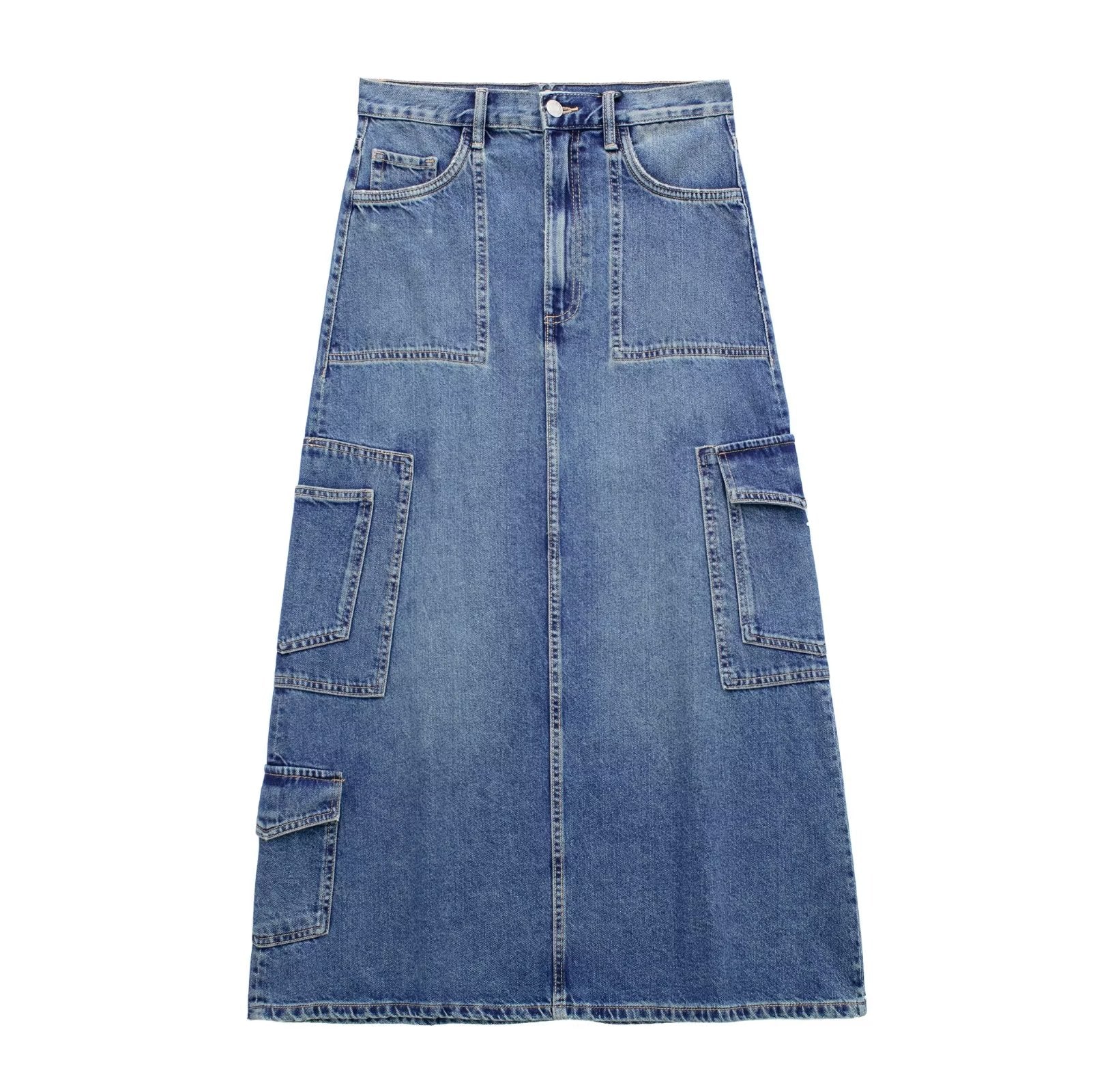 Denim Long Skirts for Women Blue High Waist Skirts