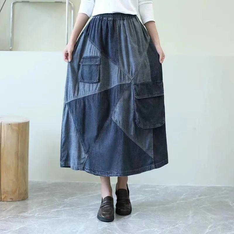 Fashion Clothes Loose Vintage Elastic High Waist Denim Skirts