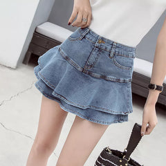 Vintage Denim Mini Skirts Women Solid Casual Pocket