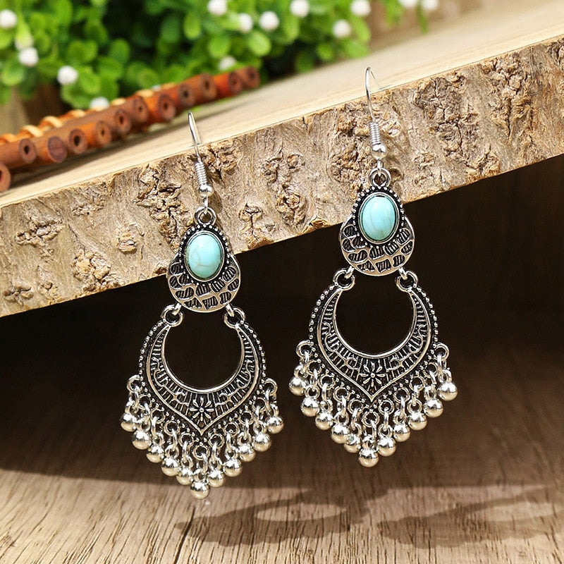 Classic Ethnic Turquoises Water Drop Earrings Bohemian Vintage Jewelry