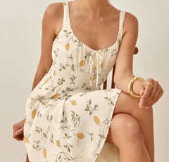 Retro Style V neck Flower Print Midi Sling Dress