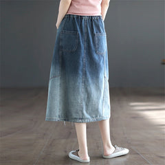 Fashion Women's Elastic Waist Cotton Denim Skirt