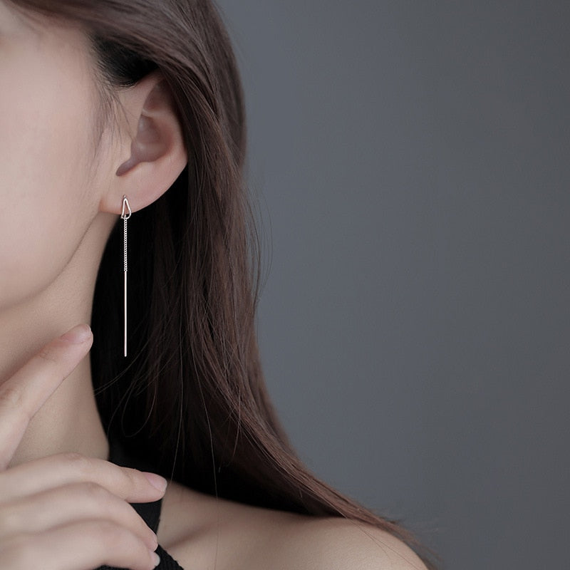 Simple Style Box Chain Tassel Drop Earrings