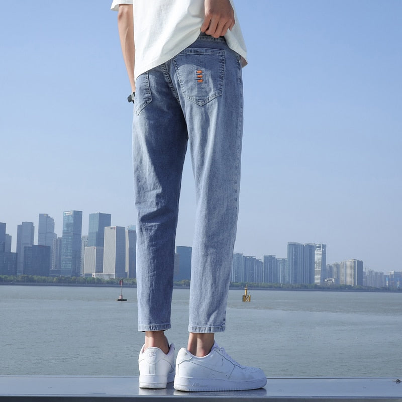 Men's Stretch Ankle Length Jeans Fashion Casual Trousers