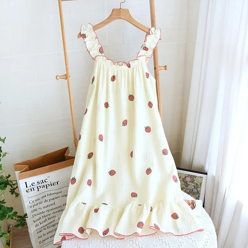 Cotton Crepe Floral Print Pajamas Nightdress Ladies